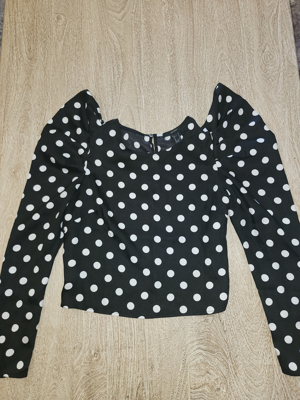 Forever 21 Black and White Polka Dot Puff Sleeve Long Sleeve Top